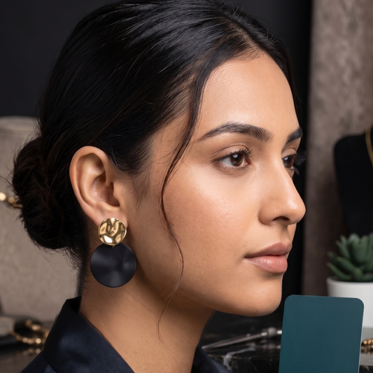 Midnight Gold Disc Drop Earrings
