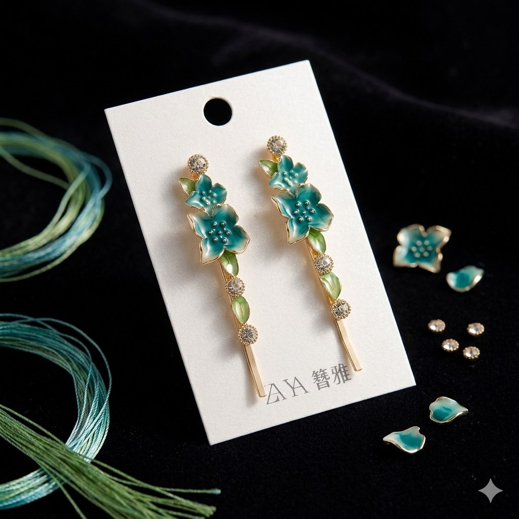 GREEN ENAMEL HAIR PIN