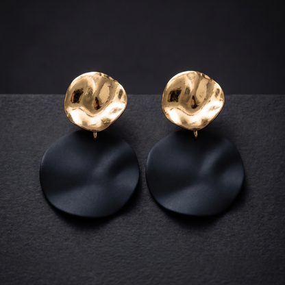 Midnight Gold Disc Drop Earrings