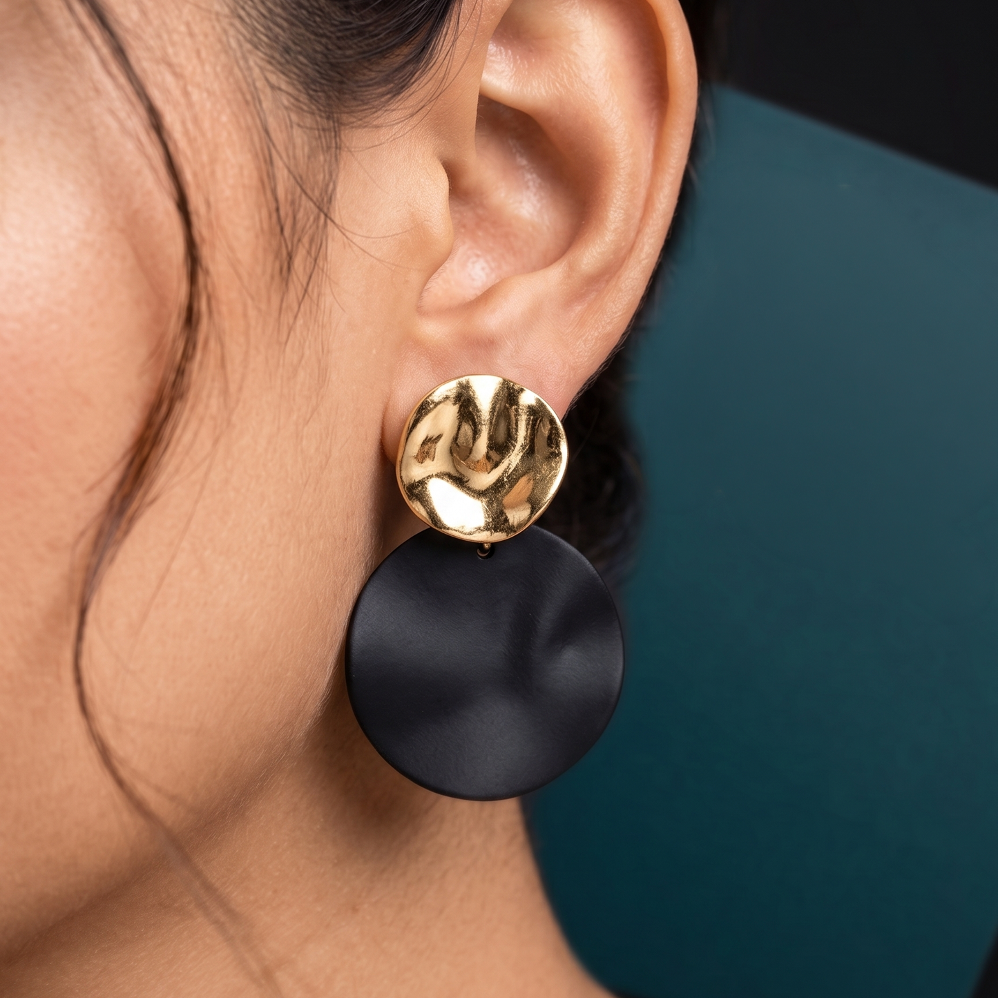 Midnight Gold Disc Drop Earrings