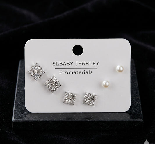 PETITE RIBBON AND PEARL TRIO STUD