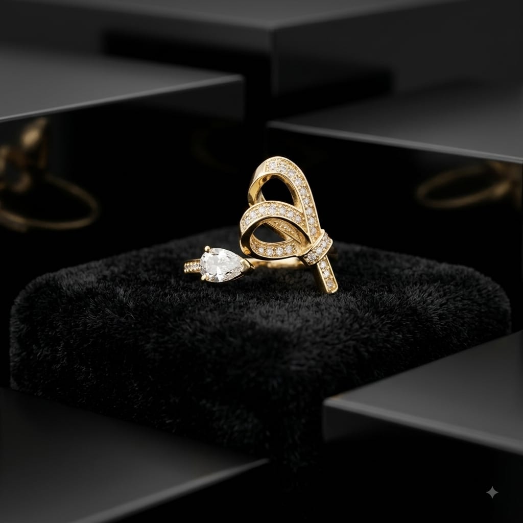 Pave set ribbon bow