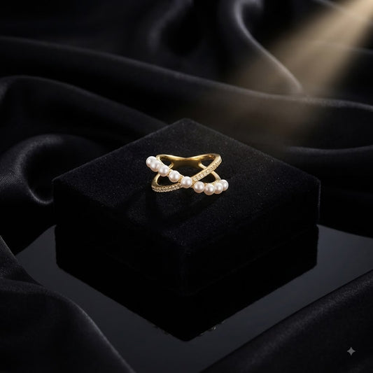 PEARL AND STONE CROSS RING
