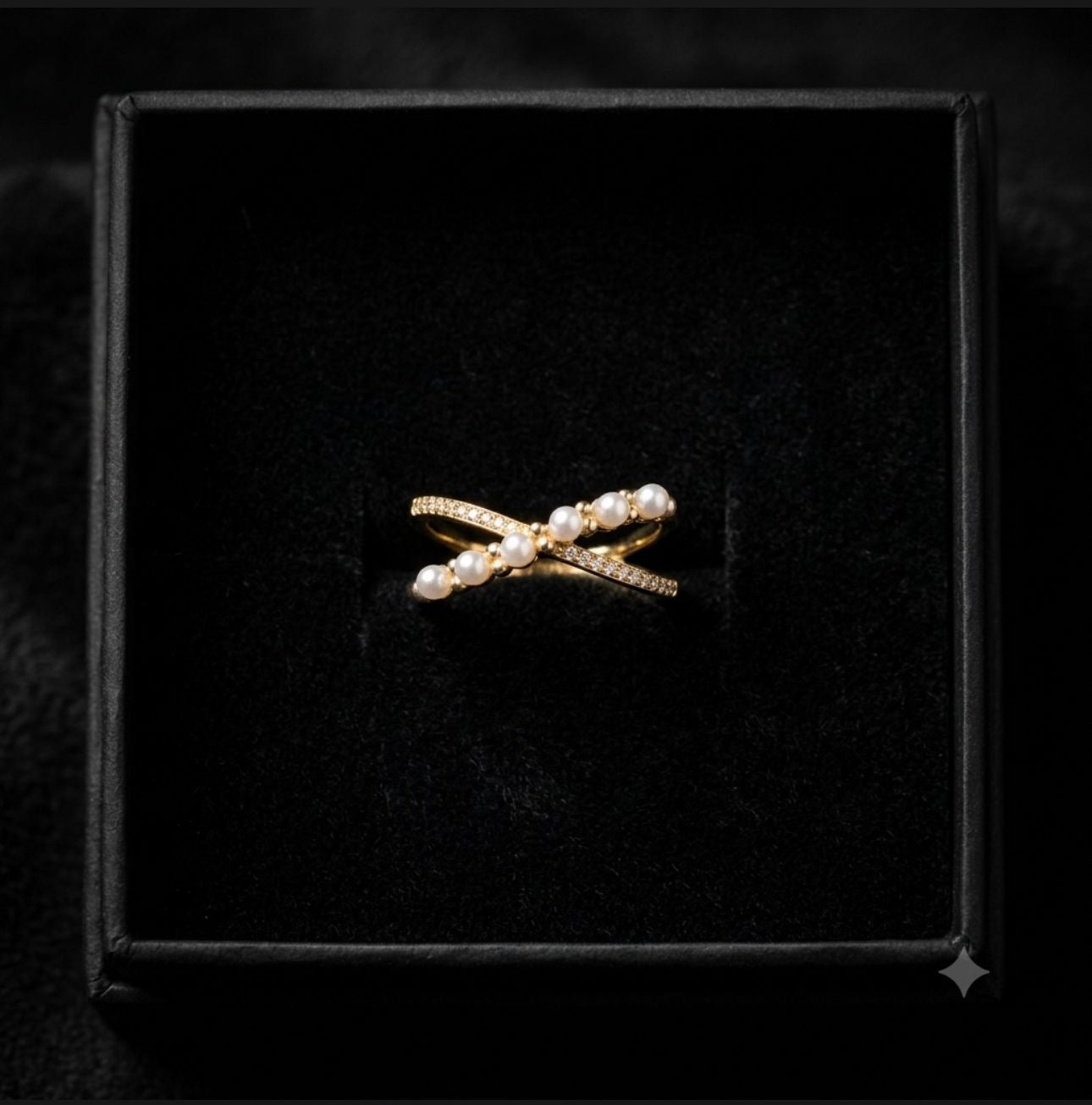 PEARL AND STONE CROSS RING