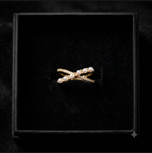 PEARL AND STONE CROSS RING